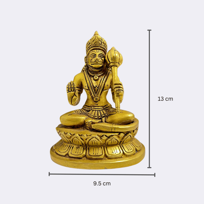 Brass statue of Lord Hanuman, the mighty Hindu deity, in a powerful and reverent pose with dimensions