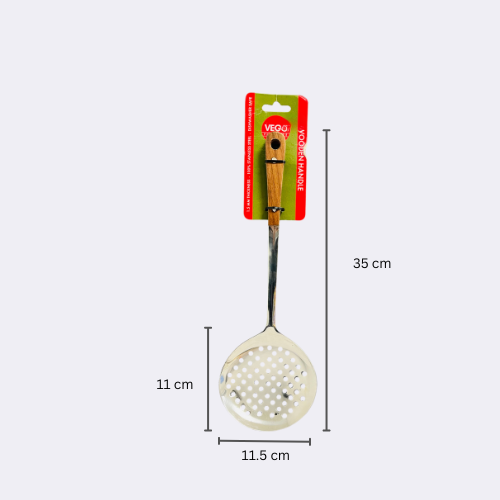 Vego Stainless Steel Silver Slotted Skimmer With Wooden Handle14