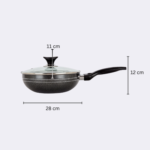 Klassic Non Stick Wok / Karahi Round Short Handle 28 cm with Glass Lid